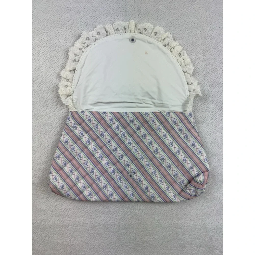 Vintage 1980s Make Up Travel‎ Bag Grandma Cottage Core Lace Pink Washable